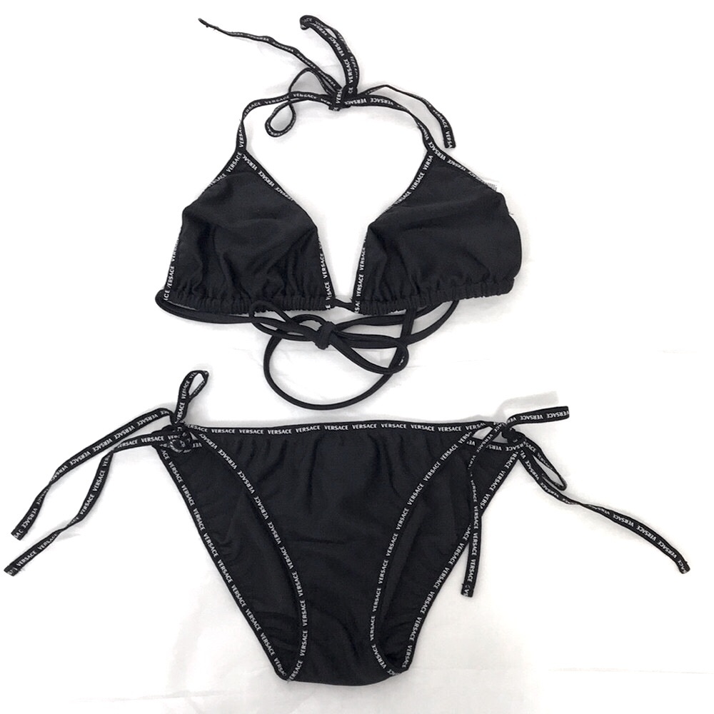 Versace Black logo string ribbon Bikini Set